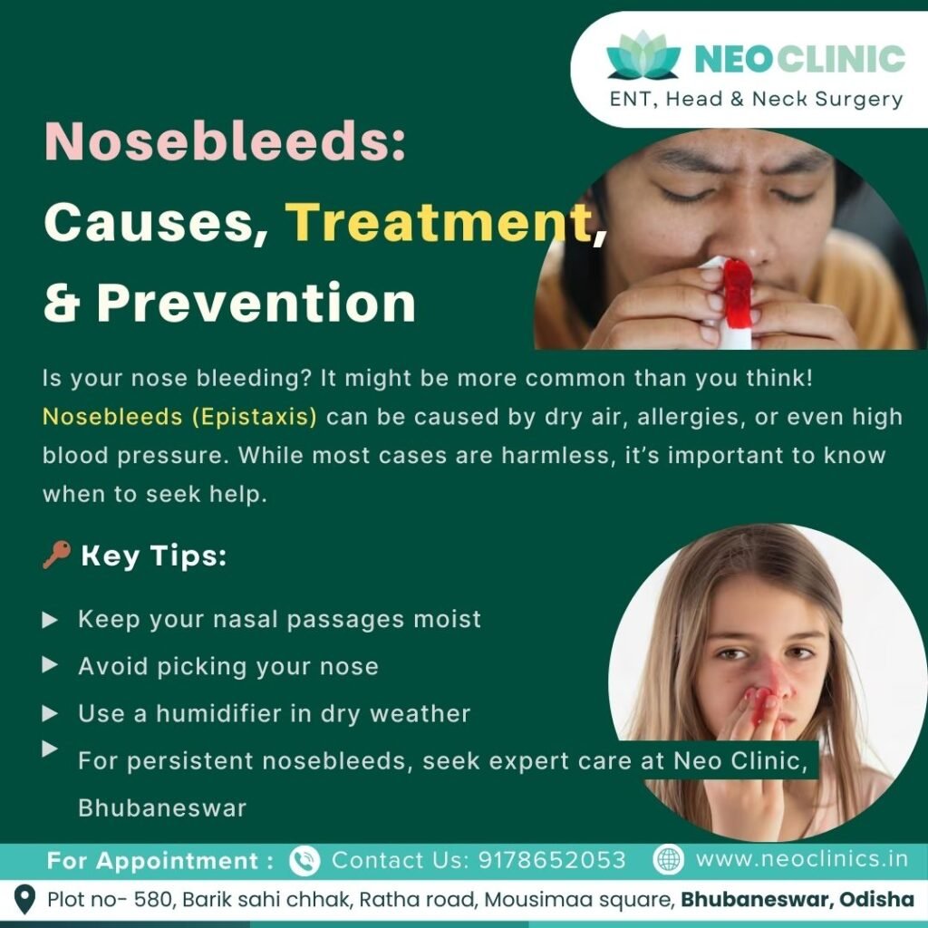 ENT specialist treating a patient with nosebleeds at Neo Clinic, Bhubaneswar.